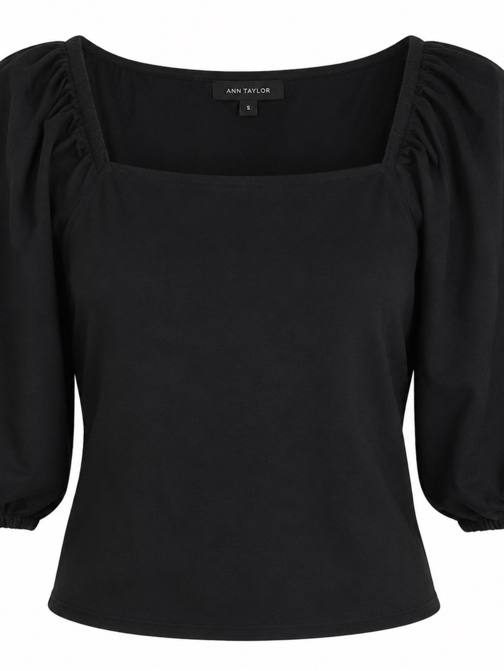 Ann Taylor Black Square Neck Puff Sleeve Blouse